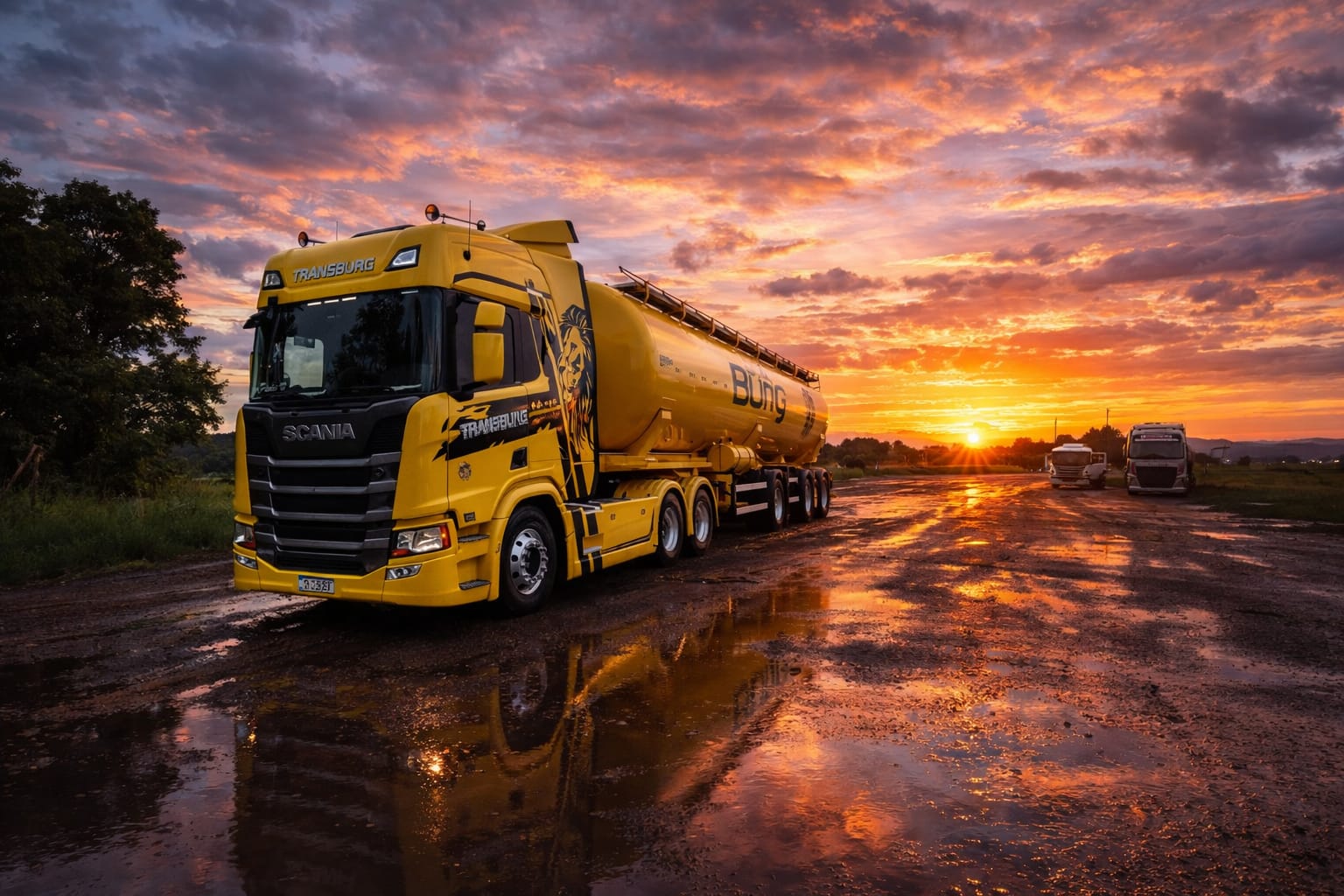Foto da frota de caminhões da Transburg